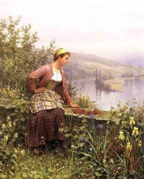 Brittany Girl Overlooking Stream Oil Painting by Daniel Ridgway Knight