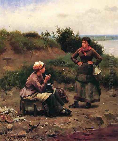 A Discussion Between Two Young Ladies Oil Painting by Daniel Ridgway Knight