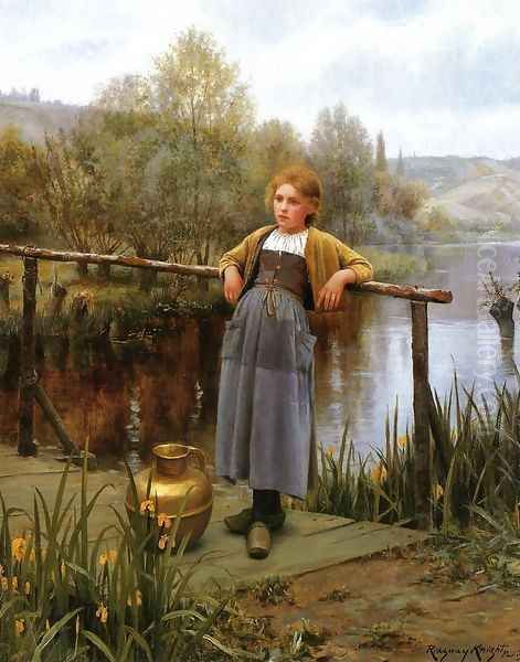 Young Girl By A Stream Oil Painting by Daniel Ridgway Knight