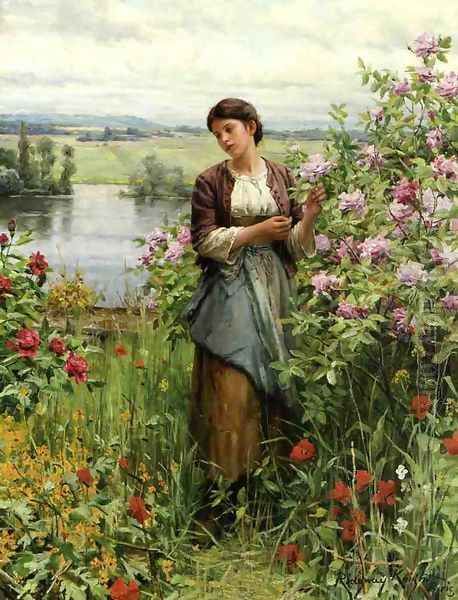 Julia Among The Roses Oil Painting by Daniel Ridgway Knight