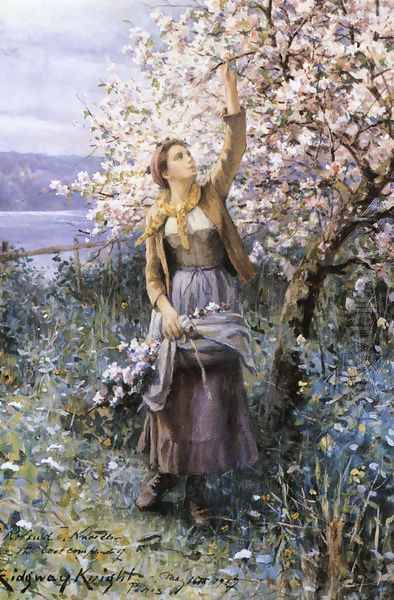 Gathering Apple Blossoms Oil Painting by Daniel Ridgway Knight