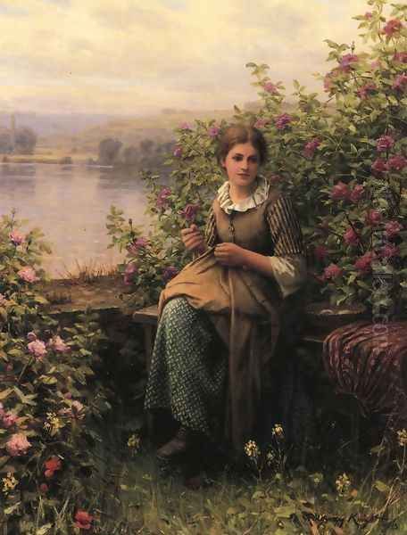 Mending Oil Painting by Daniel Ridgway Knight