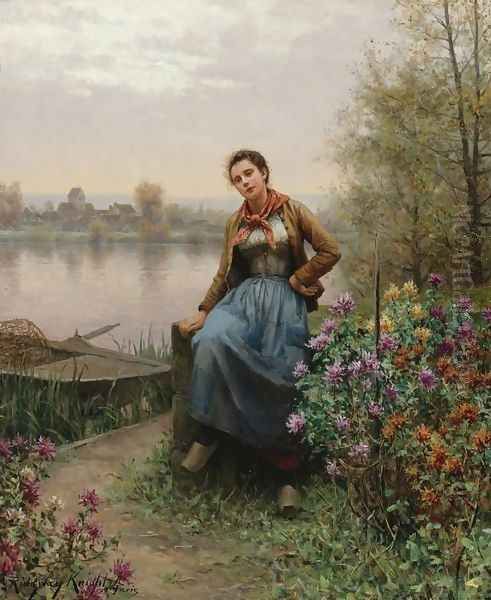 On the River's Edge Oil Painting by Daniel Ridgway Knight