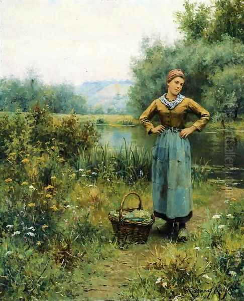 Girl In A Landscape Oil Painting by Daniel Ridgway Knight