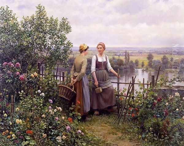 Maria And Madeleine On The Terrace Oil Painting by Daniel Ridgway Knight