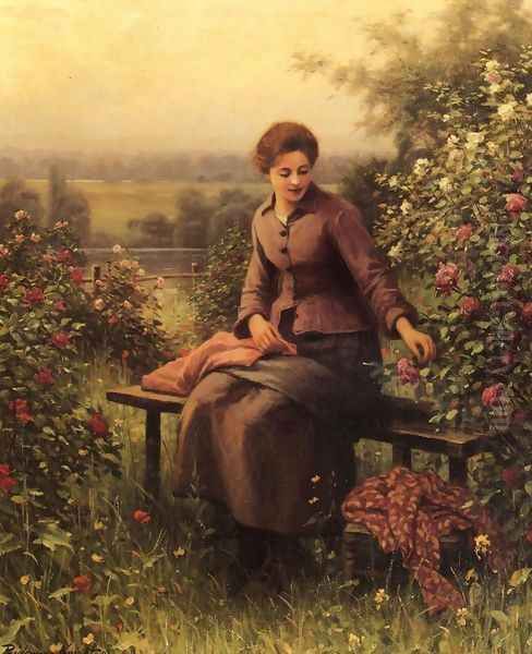 Seated Girl With Flowers Oil Painting by Daniel Ridgway Knight