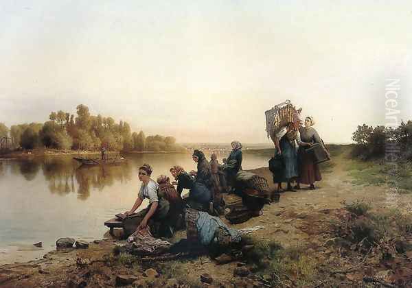 Wash Day Oil Painting by Daniel Ridgway Knight