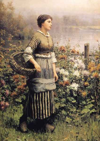 Maid Among The Flowers Oil Painting by Daniel Ridgway Knight