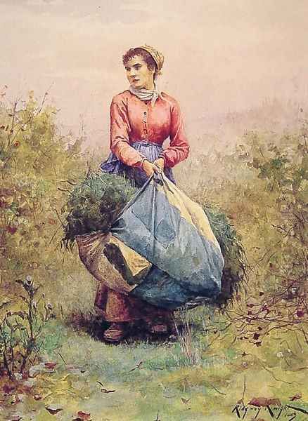 Gathering Leaves Oil Painting by Daniel Ridgway Knight