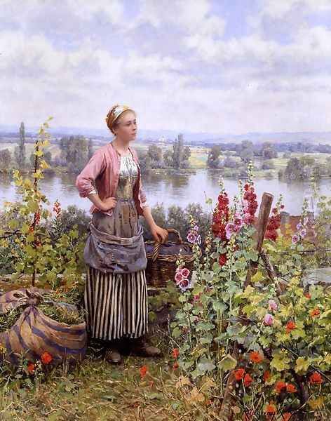 Maria On The Terrace With A Bundle Of Grass Oil Painting by Daniel Ridgway Knight