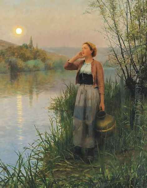 Hailing the Ferry, Twilight Oil Painting by Daniel Ridgway Knight