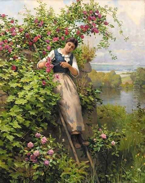 Cutting the Roses Oil Painting by Daniel Ridgway Knight