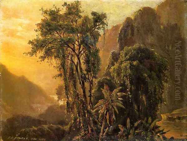 A Glimpse of the Caribbean sea from the Jamaica Mountains Oil Painting by John Frederick Kensett