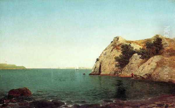 Beacon Rock at Newport Harbor 1857 Oil Painting by John Frederick Kensett