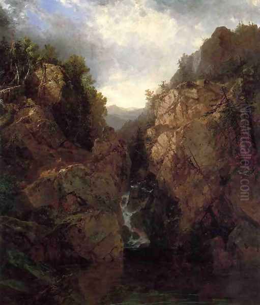 A Woodland Waterfall Oil Painting by John Frederick Kensett