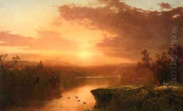 Sunset over Lake George Oil Painting by John Frederick Kensett