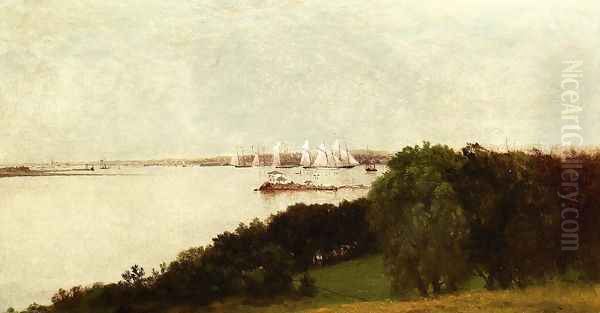 Newport Harbor and the Home of Ida Lewis Oil Painting by John Frederick Kensett