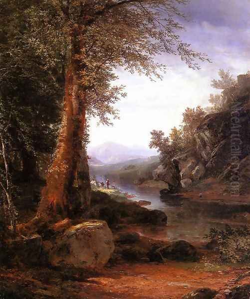 Hunters on a Riverbank Oil Painting by John Frederick Kensett