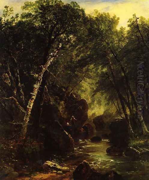 Trout Fisherman Oil Painting by John Frederick Kensett