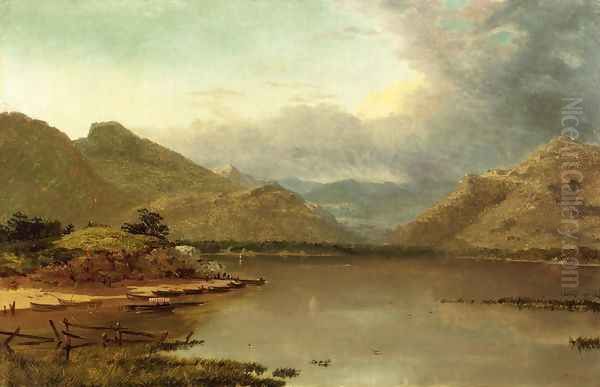 Lake with Boaters Oil Painting by John Frederick Kensett