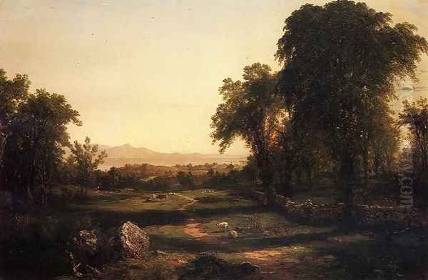 Path over the Field - A Reccollection of the Hudson Oil Painting by John Frederick Kensett