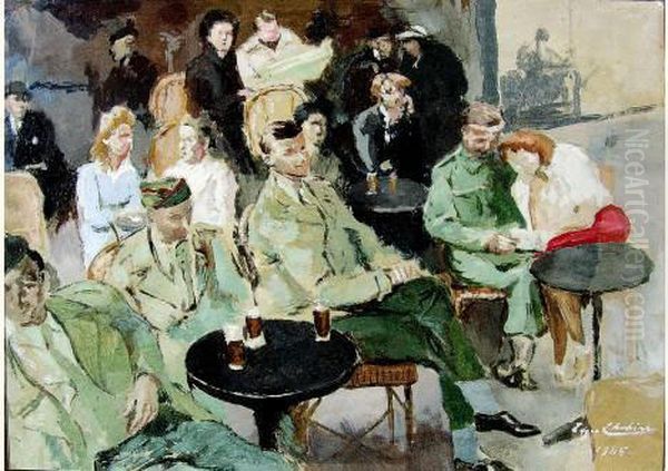 Scene De Cafe A La Liberation Oil Painting by Edgar Chahine