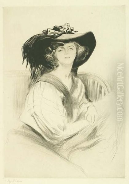 Portrait De Femme Avec Grand Chapeau Oil Painting by Edgar Chahine