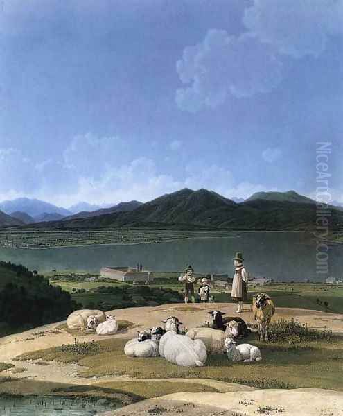 View Of Lake Tegern Oil Painting by Wilhelm Von Kobell