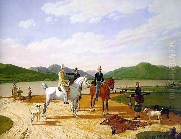 Hunting Party on Lake Tegernsee 1824 Oil Painting by Wilhelm Von Kobell