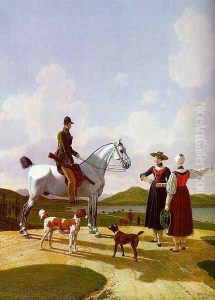 Riders on Lake Tegernsee 1825 Oil Painting by Wilhelm Von Kobell