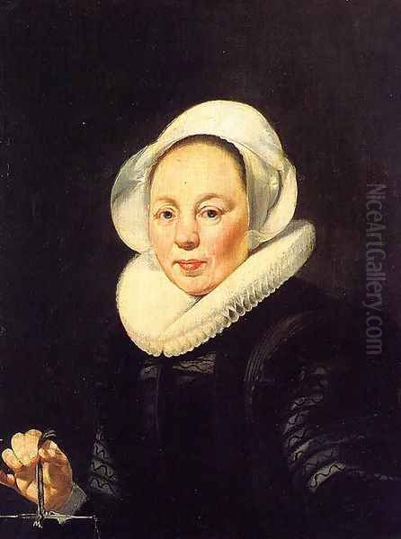 Portrait of a Woman Holding a Balancek Oil Painting by Thomas De Keyser