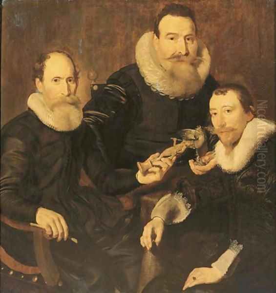 Group portrait of three gentlemen Oil Painting by Thomas De Keyser