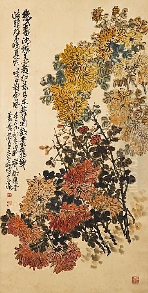 Chrysanthemums Oil Painting by Wu Changshuo