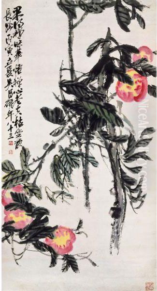 Auspicious Peach Oil Painting by Wu Changshuo