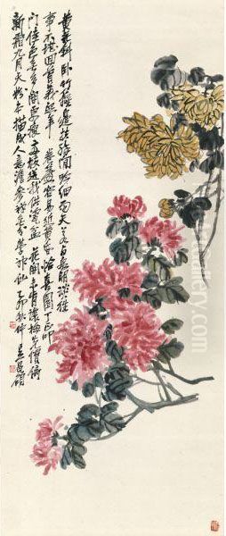 Chrysanthemums Oil Painting by Wu Changshuo