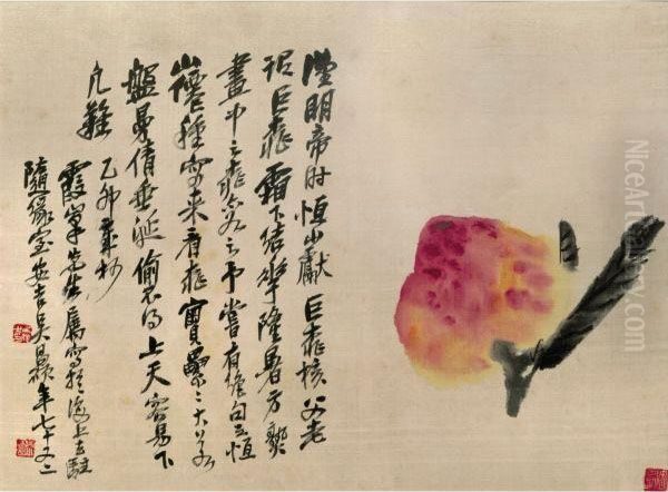 Auspicious Peach Oil Painting by Wu Changshuo