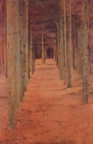 At Fosset. Under the Fir Trees Oil Painting by Fernand Khnopff