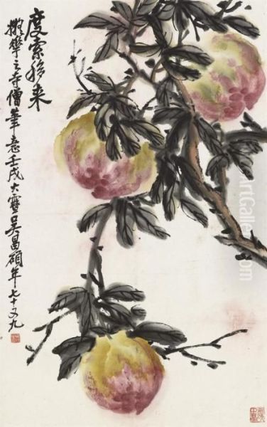 Longevity Peach Oil Painting by Wu Changshuo