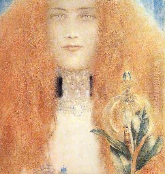 Head of a Woman I Oil Painting by Fernand Khnopff