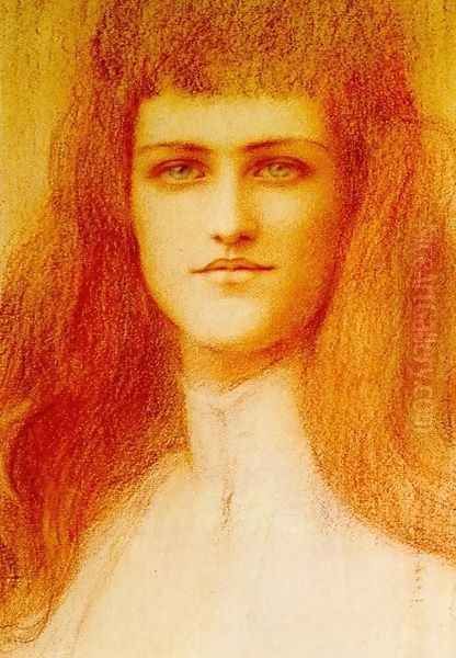 Head of a young English Girl Oil Painting by Fernand Khnopff