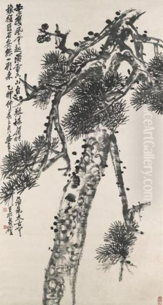 Pine Of Longevity Oil Painting by Wu Changshuo