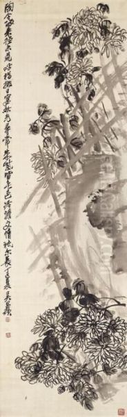 Chrysanthemum Oil Painting by Wu Changshuo