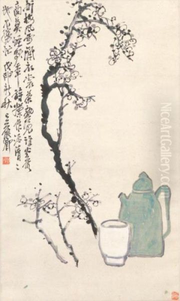 Plum And Teapot Oil Painting by Wu Changshuo