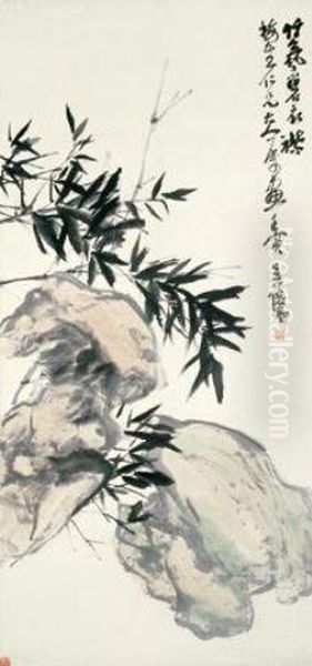 Bamboo And Rock Oil Painting by Wu Changshuo