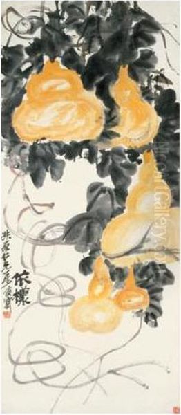 Bottle Gourds Oil Painting by Wu Changshuo