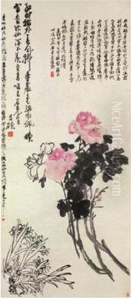 Peony And Narcissus Oil Painting by Wu Changshuo