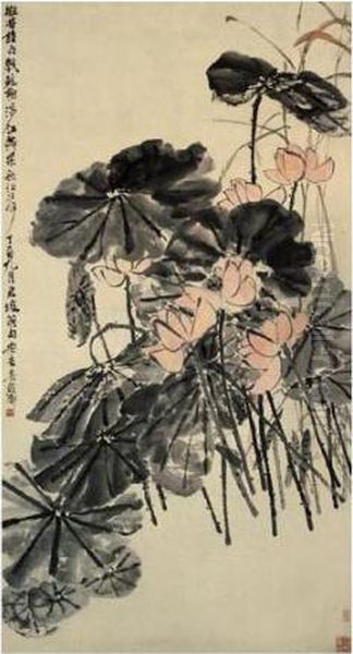 Giant Lotus Oil Painting by Wu Changshuo