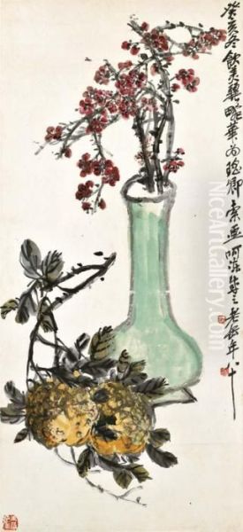 Flower In Vase Oil Painting by Wu Changshuo