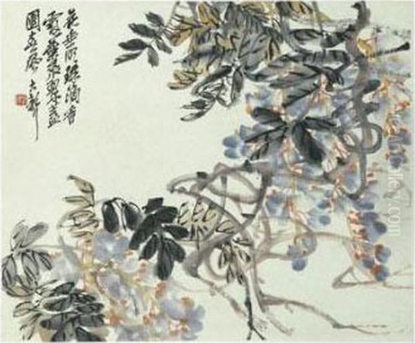 Wisteria Oil Painting by Wu Changshuo