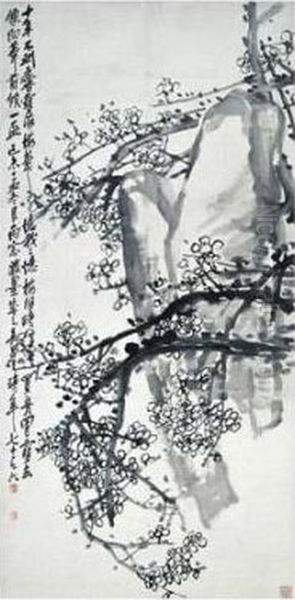 Plum Blossom And Rock Oil Painting by Wu Changshuo